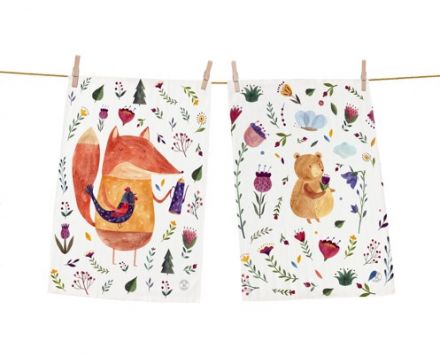 Dish towels set meadow in spring