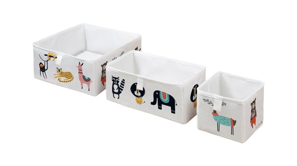 storage boxes set of 3 animal world