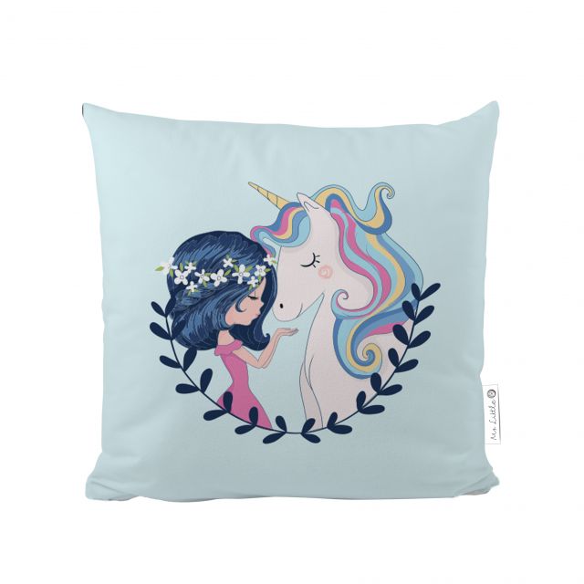Polštář girl and unicorn, bavlněný satén