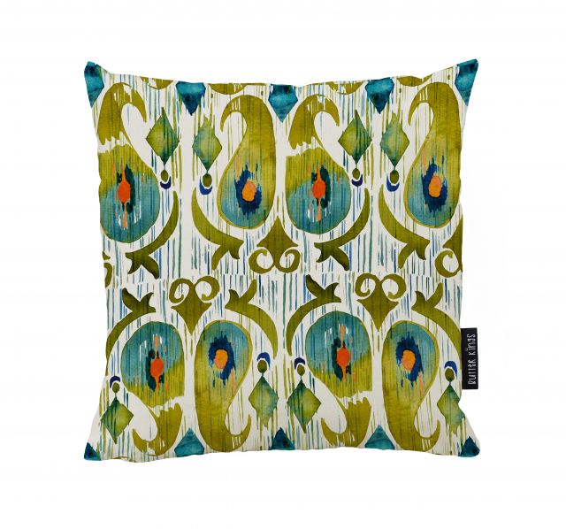Cushion cover green ikat, canvas cotton