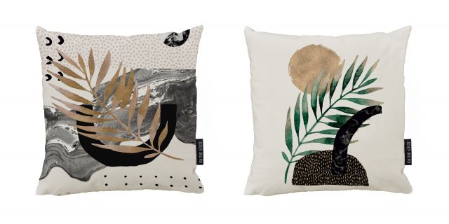 Set of 2 cushion covers glossy plant