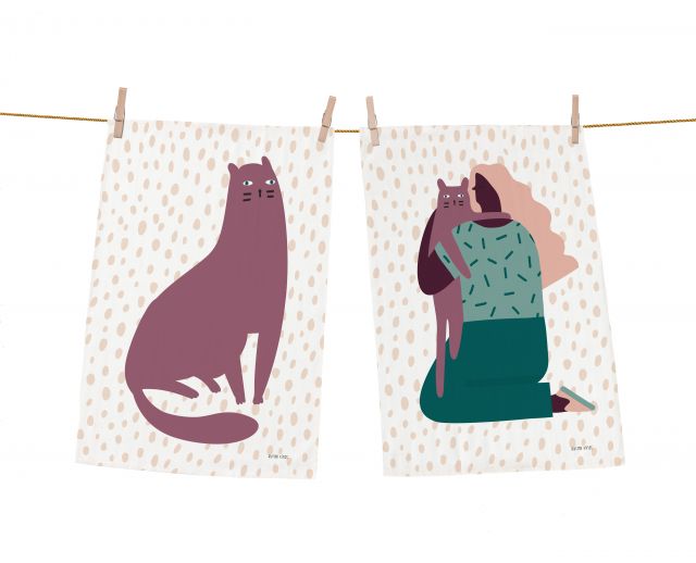Dish towels set in love with cats