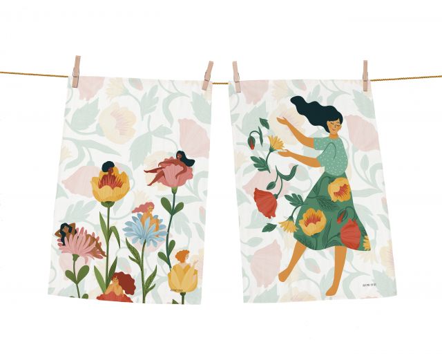 Dish towels set flower or woman