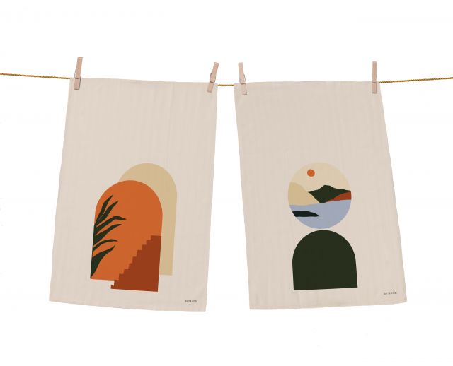 Dish towels set abstract boho