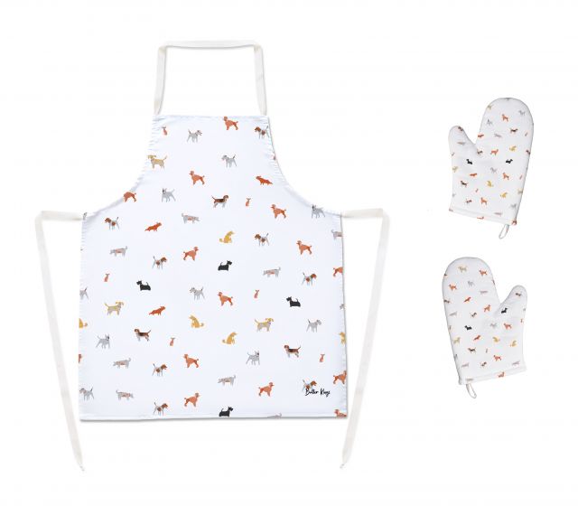 Set of aprons and oven gloves dog land