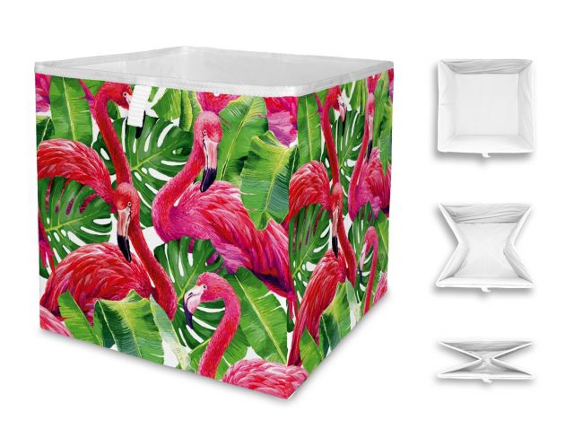 Storage box dark flamingos, 32x32cm