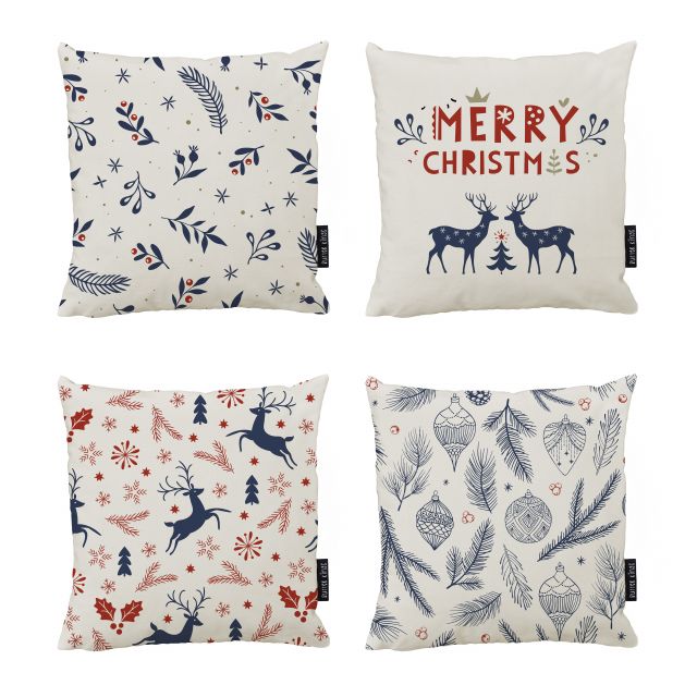Set of pillowcases blue and red Christmas