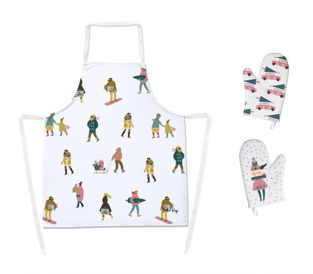 Set of apron and oven gloves holiday mood