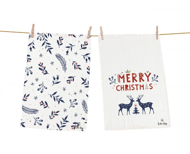 Set of dish towels merry blue Christmas