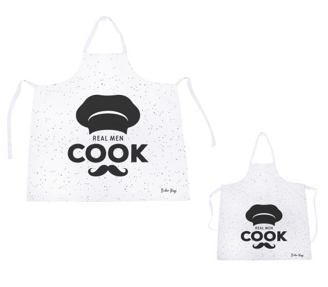 Set of adult and children's aprons man cooking