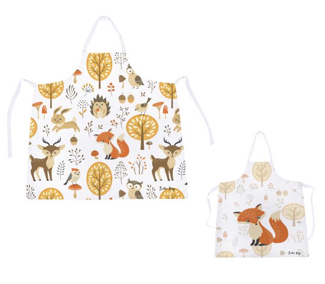 Set of adult and children's aprons forest friends