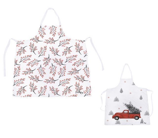 Set of adult and children's aprons rowan berries