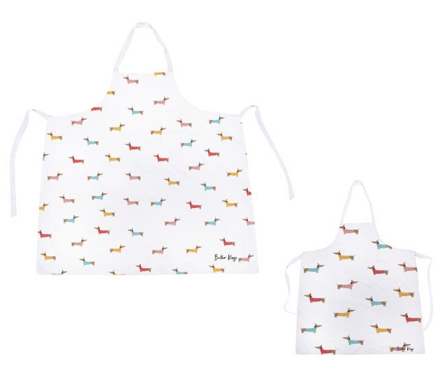 Set of adult and children's aprons holiday dachshunds