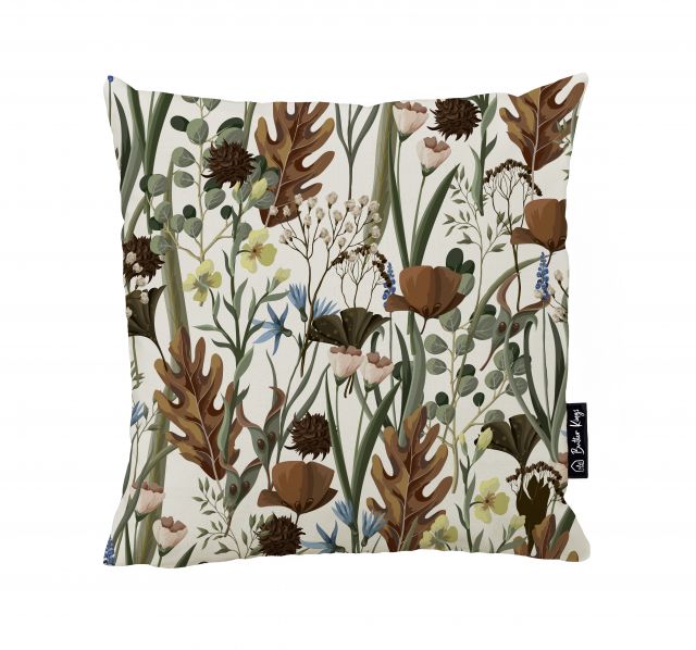Cushion cover leaves and flowers, canvas bavlna