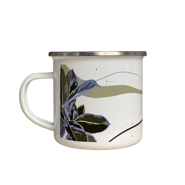 Enamel mug purple leaves 1