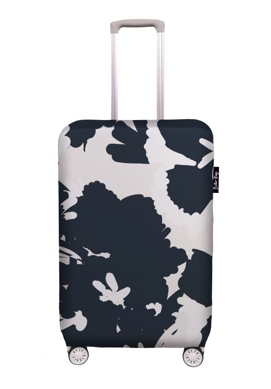 Luggage cover black flowers, size S