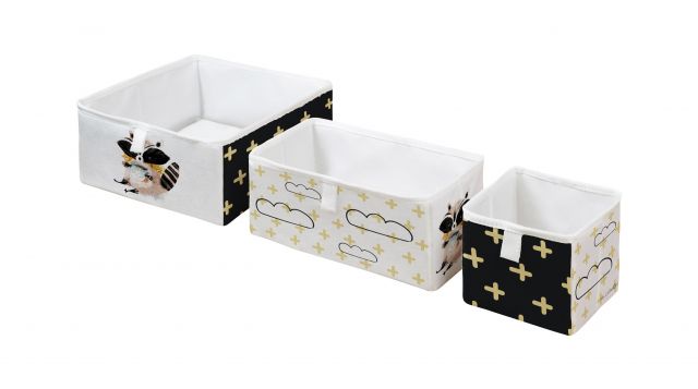 storage boxes set of 3 forest school-raccoon