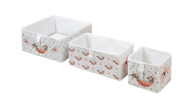 storage boxes set of 3 forest school-bunnies in the rain