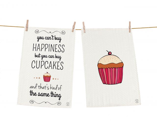 Dish towels set happiness and cupcakes