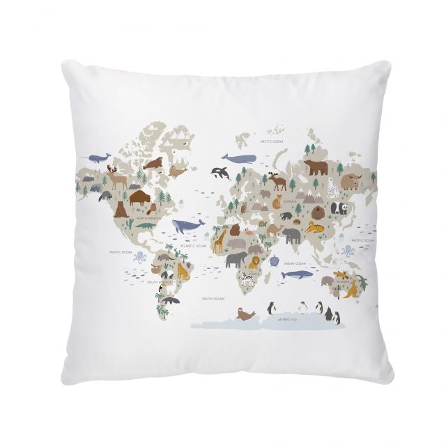 Cushion cover world map, cotton