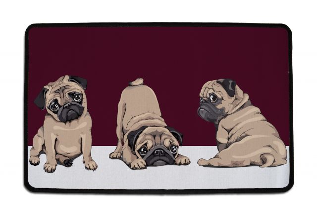 Rug multifunctional three pugs, 60 x 40 cm