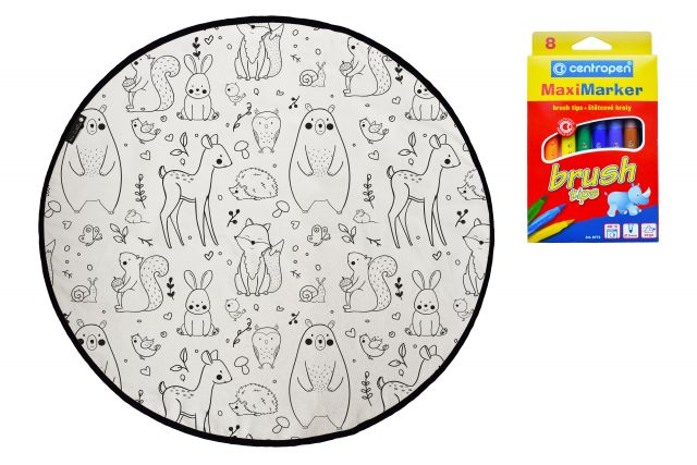 Colouring canvas rug field full of animals