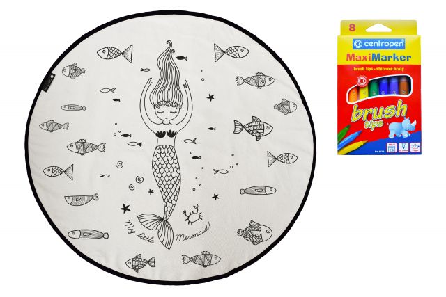 Colouring canvas rug surrounded by fish
