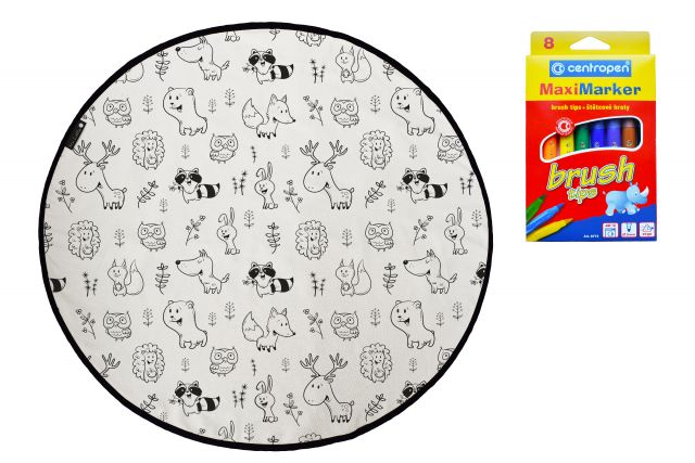 Colouring canvas rug field with animals
