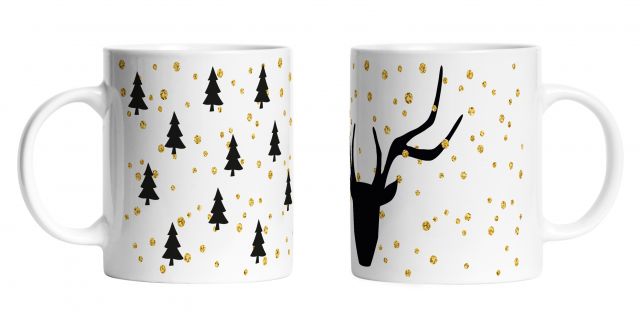 Set of 2 mugs gold christmas touch