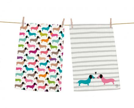 Dish towels set dachshunds in colours