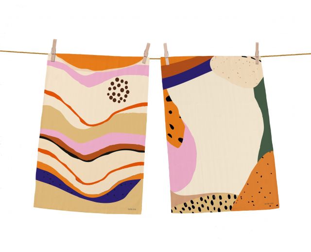 Dish towel set abstract landscape