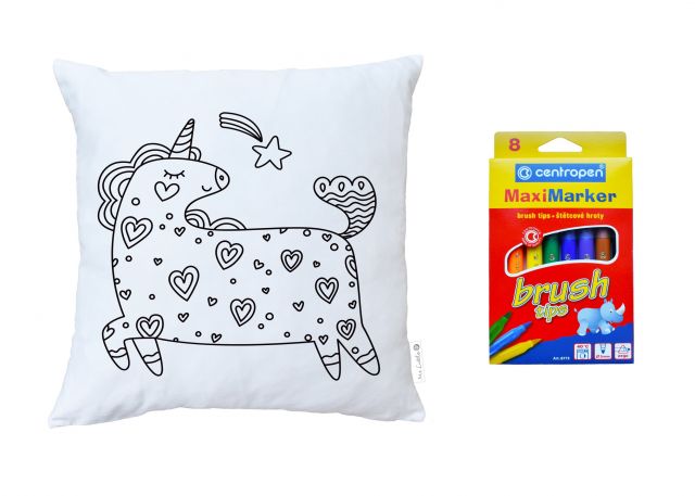 Colouring cushion tattooed unicorn
