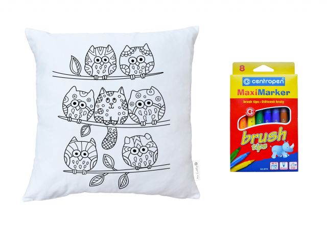 Colouring cushion magic owls