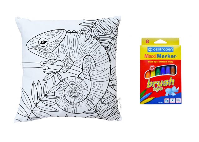 Färbung von Kissen für Kinder curious chameleon