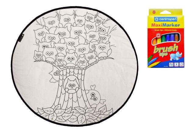 Colouring canvas rug owl tree