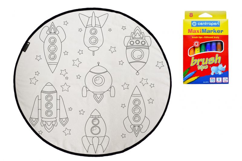 Colouring canvas rug spaceships