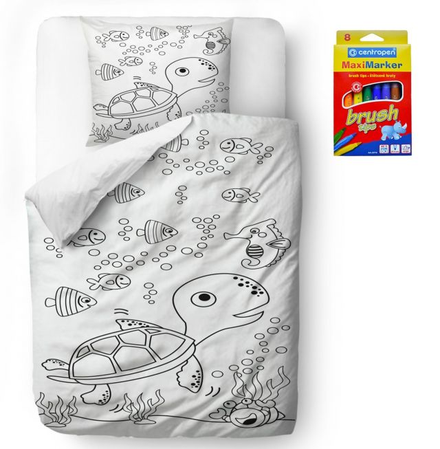 Kids coloring bedding sets turtle with friends