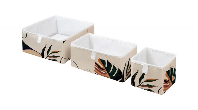 Storage boxes set of 3 monstera abstraction