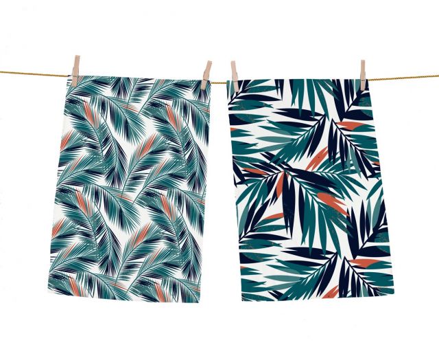 Dish towels set tropical palm