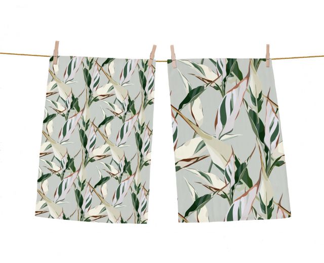 Dish towels set spiky leaves