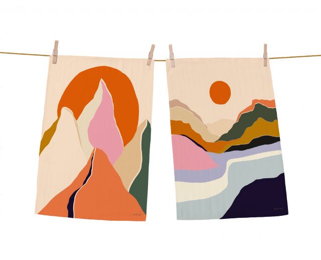 Dish towels set sunset in the mountains