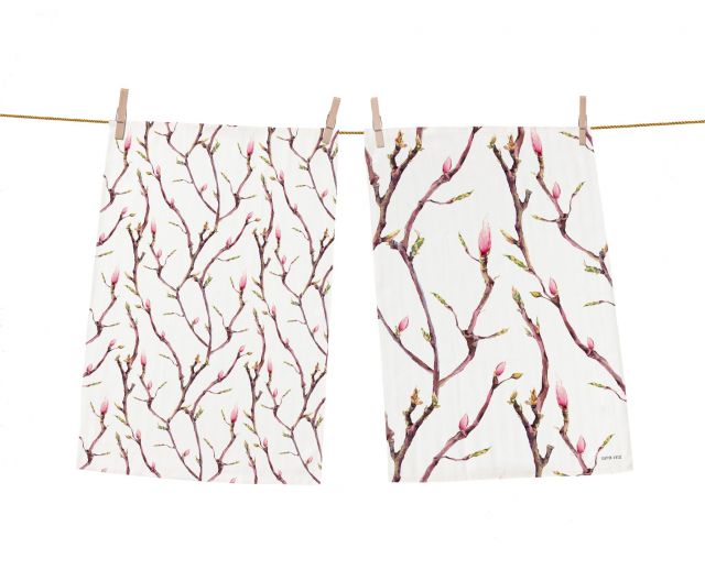 Dish towels set blooming branches