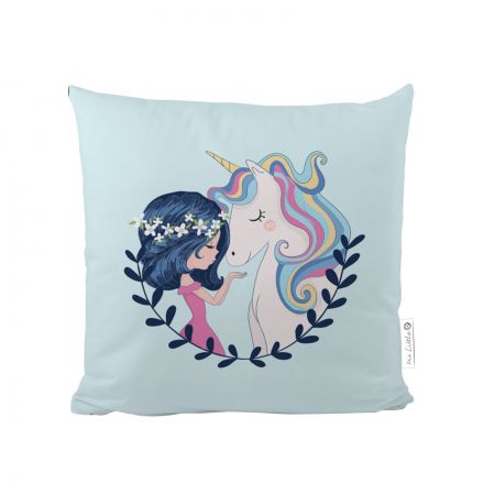 Cushion cover cotton girl and unicorn