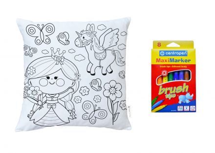 Colouring cushion princess and her unicorn