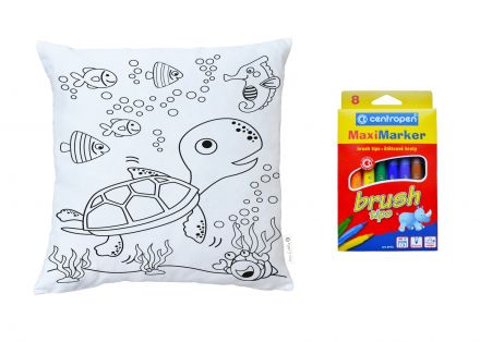 cushion colouring turtle with friends