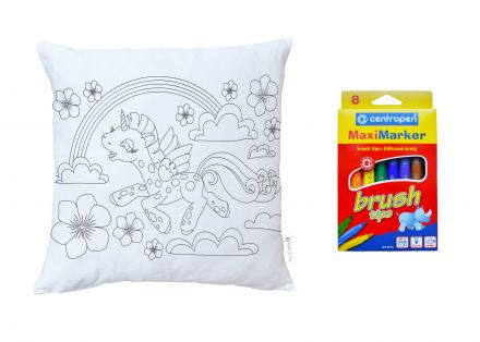 Colouring cushion dancing under the rainbow