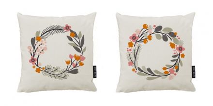 Set of 2 cushion covers floral wreath