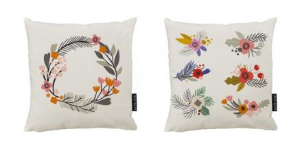Set of 2 cushion covers floral wreath